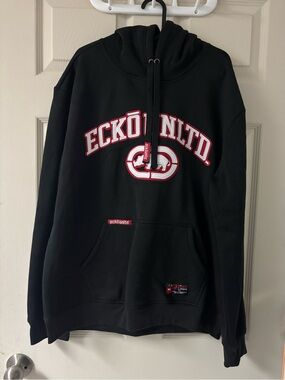 Ecko Unlimited Black Crewneck Hoodie with Red and White Logo